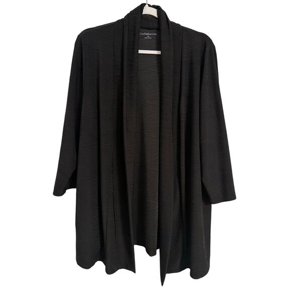 Womens 1X  Classic Textured Longline 3/4 Sleeve Slinky Stretch Cardigan Travel - Picture 1 of 8